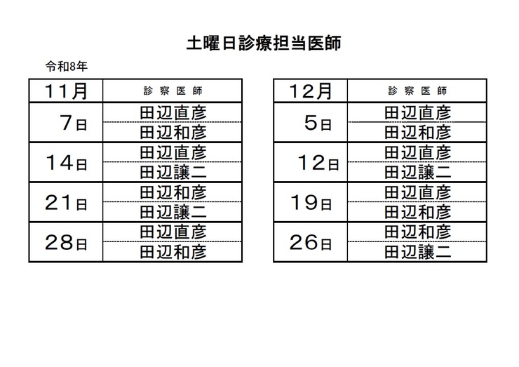 土曜日の診療担当表(11-12月)02